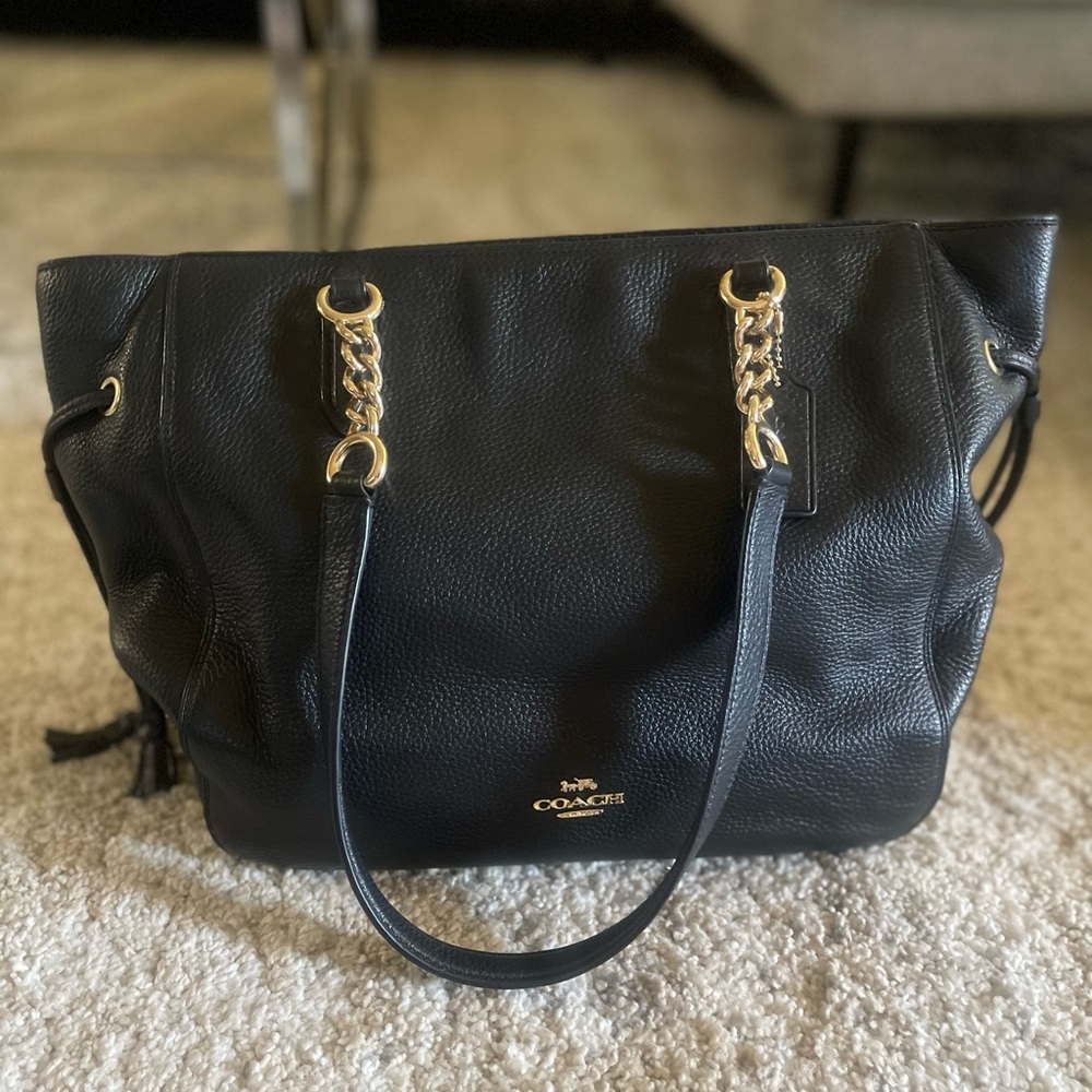 Black Coach Chain Leather Tote